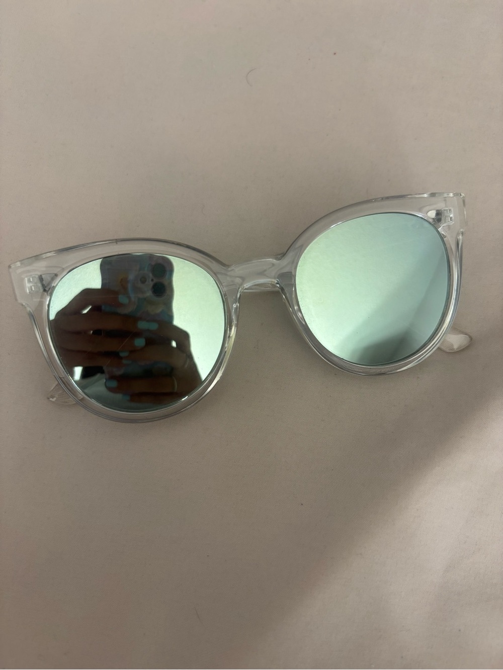 Quay Clear Frame Sunglasses with Mint Mirrored Lenses